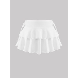 Ecolala Girls Summer Tennis Skirts Athletic High Waisted Ruffle Mini Skirts with Shorts White 9-10Y