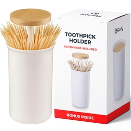 iQufy Toothpick Holder, Pop-up Automatic Toothpick Dispenser, Toothpick Holder Dispenser With Bamboo Toothpicks, Tooth Picks Holder Dispenser, Toothpicks Holder Dispenser With Wooden Toothpicks