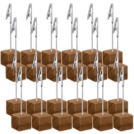 24 Pcs Cube Base Memo Clip Holder Lightweight Wood Cube with Alligator Clasp for Displaying Pictures Number Menu Name Card Wedding Party Meeting