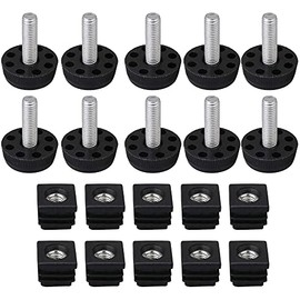 10PCS Thread Black Plastic Furniture Chair Leg Plug Blanking End Caps Insert Plugs with Adjust Thread Feet for Square Pipe Tube (0.79x0.79x1.18inch(LxWxH))