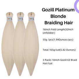 Platinum Blonde Braiding Hair Pre Stretched 16 Inch for Knotless Braids Synthetic Box Braiding Hair for Women