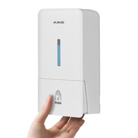 AIKE AK1006 800 ml Soap Dispenser Wall Mounted, No Drilling, Manual Wall Soap Dispenser Made of Plastic, Liquid Soap Dispenser for Public Use, White