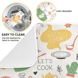 Dish Drying Mats for Kitchen Counter Kitchen Doodle Pattern Microfiber Dish Rack Mat Dry Mats for Dishes Large 24 x 18 Inches
