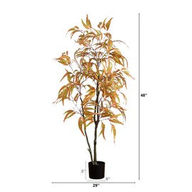 Nearly Natural 5-FT Wispy Artificial Eucalyptus Tree for Autumn, Faux Eucalyptus Tree with Fall Colors for Home & Office Décor in Black Nursery Planter