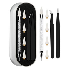 Rhinestone Picker Tool Set,Rhinestone Applicator Tool,Rhinestone Picker Dotting With 4 Extra White Replaceable Wax Head and 2 Tweezer (White)