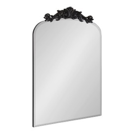 Kate and Laurel Arendahl Ornate Beveled Frameless Arched Mirror, 20 x 30, Black, Decorative Baroque Style Wall Mirror with Ornamental Crown Top