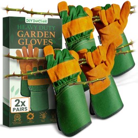 DIY Doctor - Unisex Leather Heavy Duty Gardening Gloves for Men or Gardening Gloves for Women-Leather Work Gloves - Thick Gardening Gloves Ladies - Garden Gloves for Women- One Size Fits All (2x Pair)