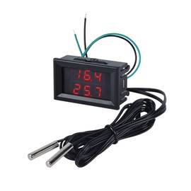 FBBULES LED Digital Thermometer with 2 Waterproof Metal Probes DC 4-28V Dual Display Temperature Meter -55～+120℃ Gauge Sensor Monitor,Red&Red