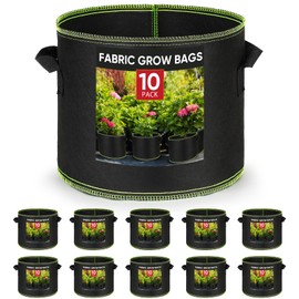 Eowllo Grow Bags 10Pcs Heavy Duty 300G Fabric Pots for Plants,Thickened Nonwoven Garden Bags to Grow Vegetables,Large Nursery Pots,Tomato Grow Bags with Handles, Green Line Border (10 Gallons)