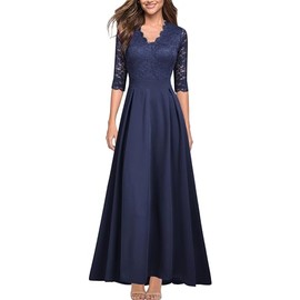 REPHYLLIS Formal Dresses for Women Bridesmaid Wedding Lace Long Dress XL Darkblue