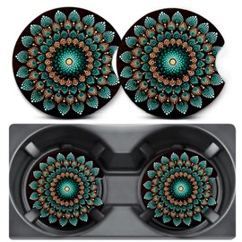 2 Pack Car Coasters for Cup Holders,Mandala Car Cup Holder Coasters,2.75" Universal Size Anti Slip Rubber Mat,Car Cup Holder Decal Decor Accessories,Car Accessories Interior for Women Men