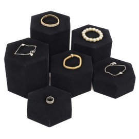 Set of Six Black Velour Covered Tiered Hexagon Jewelry Display Risers - 1″, 2″, 3″, 4″, 5″ and 6″ High (Quantity 1) (1, Clear)