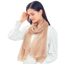 Miery Stole 100% Silk [Skin Friendly] "Highly Moisturizing Material" Large Scarf, Beautiful Skin, Thin, Lightweight, Soft, Chiffon, Solid, Cooling Protection, UV Protection, Braun