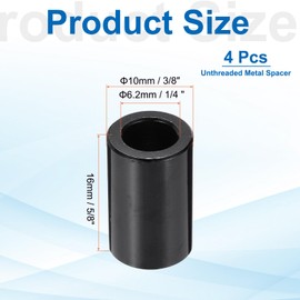 PATIKIL 4pcs M6 Aluminium Spacers, 1/4" ID x 3/8" OD Round Standoff Spacer, Unthreaded Metal Spacers for 1/4" M6 Screws Bolts, Black 5/8" Length