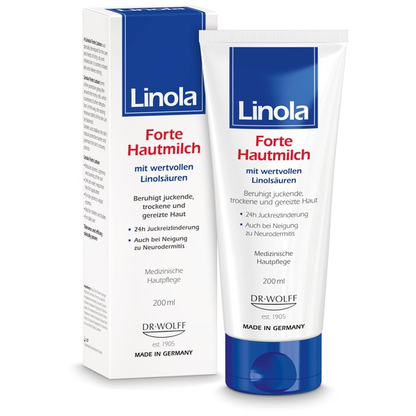 Linola Forte Skin Milk - 1 x 200 ml - Intensive Nourishing Cream Against Itching with 24-Hour Effect | Body Lotion for Dry, Irritated or Neurodermatitis Prone Skin | Helps from the First Use