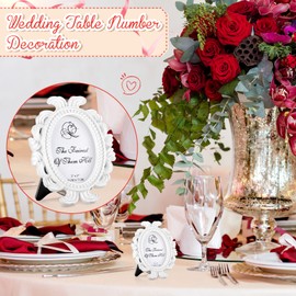 Vicenpal Vintage Picture Frame Antique Photo Baroque Place Card Holder Mini Beaded Resin Oval Table Top Display Christmas Holiday Decor (White, 6 Pieces)