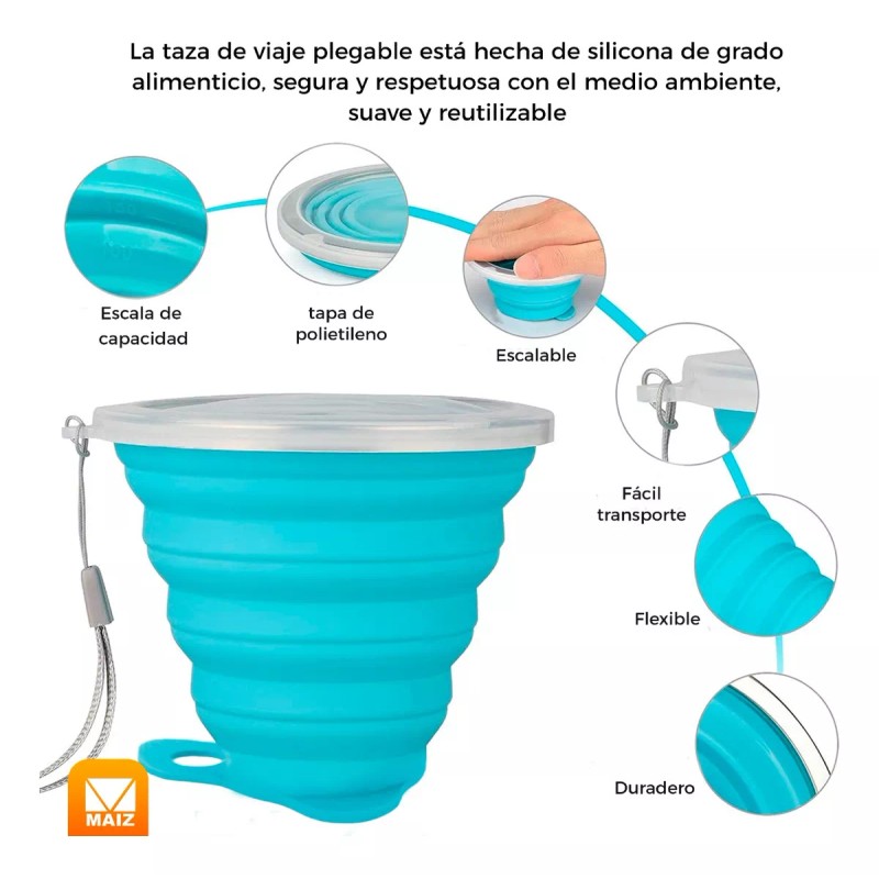 Maíz Vaso Tapa Portatil Plegable Retractil Ecologico Reutilizable