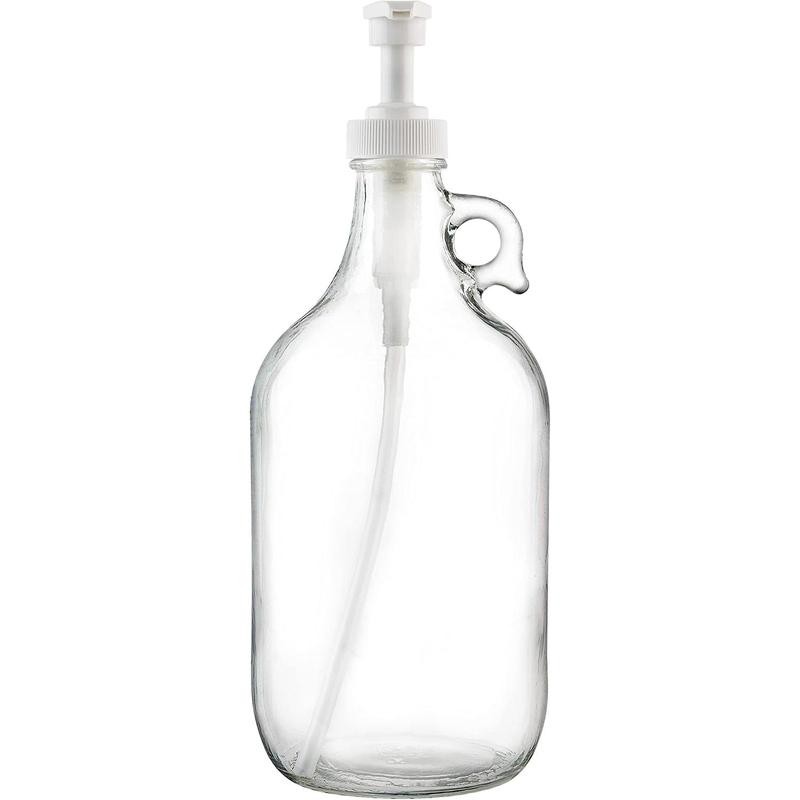Half Gallon Glass Pump Dispenser Bottle, Large Jug with Pump
