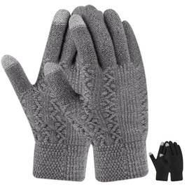 TAGVO Pack of 2 Winter Gloves for Women, Touchscreen Gloves, Thin Fleece Liner, Full Finger Gloves, Elastic Knitted Gloves, Touchscreen Texting Gloves, Black & Grey, Black & Grey