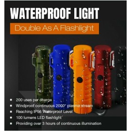 Unbranded Dual Arc Plasma Electric Flameless Lighter & LED Flashlight Waterproof & USB  - Red