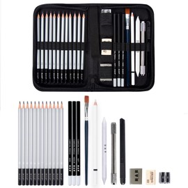 H & B Sketching Pencils Drawing Set,40pcs Art Supplies Artist Sketching Kit with Sketch Draw Pencils Charcoal Pencil Extender Canvas Pencil Bag and More for Artist Beginners Kids Adults