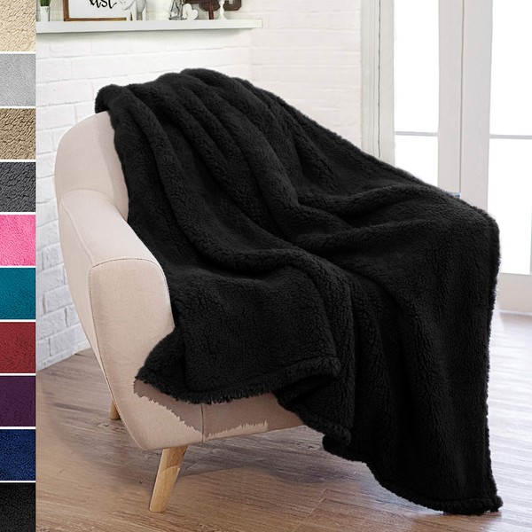 PAVILIA Fluffy Sherpa Throw Blanket for Couch Sofa | Plush