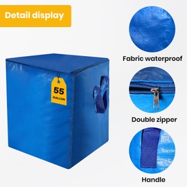 Kiolnoy 2 Pack 55-Gallon Heavy Duty Moving Bags, Large Storage Totes with Zipper, Alternative to Moving Boxes for Storage, Seasonal Clothes, Student Moving, College Dorm (Blue)