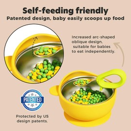 Stainless Steel Baby Bowls with Suction, 2-in-1 Toddler Feeding Set SUS304 Non-Toxic | Unbreakable & Anti-Scald | Super Strong Suction Base | Dishwasher Safe | Perfect Baby Gift - 2Pack 28.9