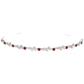 Flexible Elegant Vine Design Headband Tiara - Silver Plated Red Crystals T175