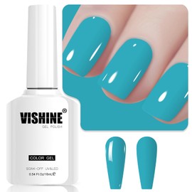 Vishine Turquoise Gel Nail Polish, 1Pcs 16ml Turquoise Gel Polish Turquoise Blue Color Nail Polish Gel High Gloss Soak Off U V Gel Nail French Nail Manicure Salon DIY L239