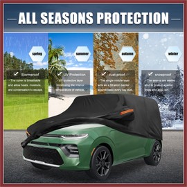 HEROFFIX Car Cover for Kia Soul 2009-2024 210D-PU Oxford Outdoor Full Car Cover All Weather Waterproof Windproof Sun Protection with Driver Door Zipper Black Replace Parts