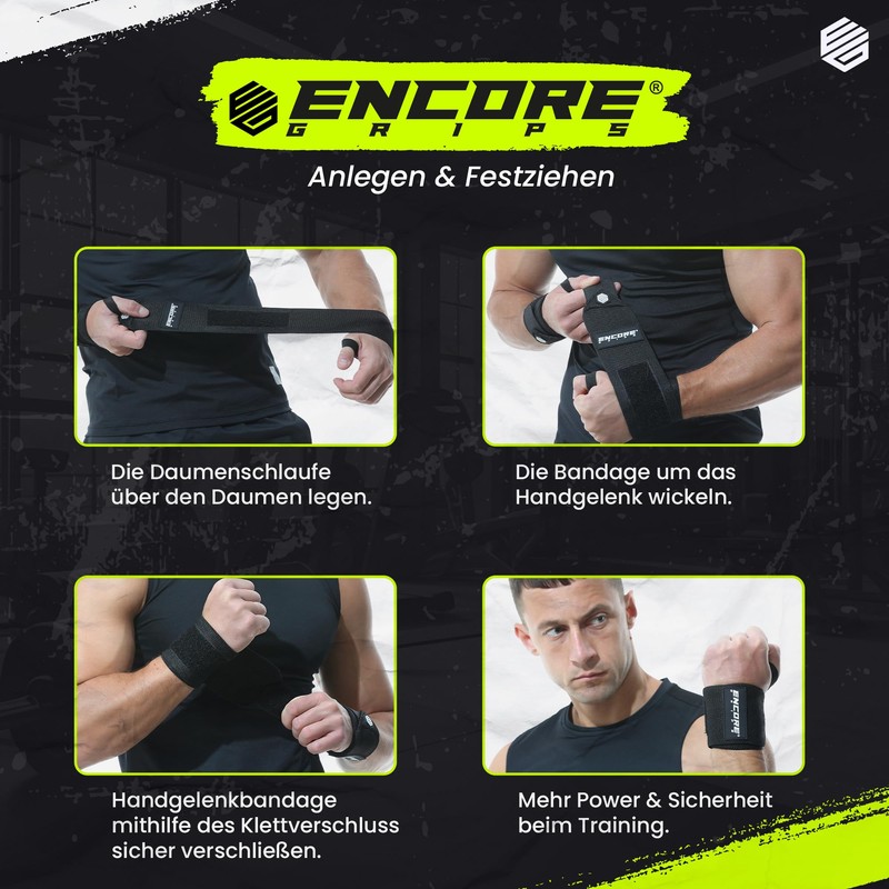 Encore Grips® Wrist Wraps for Bodybuilding, Weight Training, Crossfit, Strength