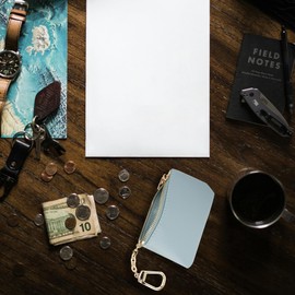 Veki Coin Purse With Key Chain, Full Grain Leather Mini Wallet, Small Coin Purse Keychain, Card Holder Keychain Small Keychain Wallet, Fashionable Classic Clutch Purse, for Women and Men (Sky blue)