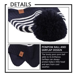XIAOHAWANG Baby Winter Classic Children's Hat Girls Boys Warm Knitted Hat with Pompom Toddler Bobble Hat for Outdoor Activities, Navy(Hat+Scarf)