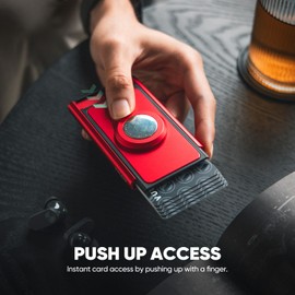 VULKIT Slim Card Wallet with Airtag Holder and Money Clip, Aluminium Pop Up Credit Card Holder RFID Blocking, Red