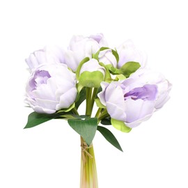 Angel Isabella, LLC Real Touch Peony Bouquet - 6 Blooms 2buds PU Life-Like Realistic Touch Artificial Flowers for Decor, Wedding, Crafts (Soft Lavender)