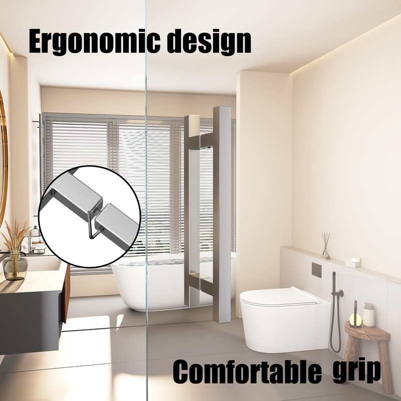 Bathlink 8" Square Shower Door Handle, Back to Back Shower