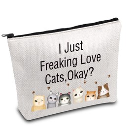 Cat Lover Makeup Bags Kitty Mom Gift Crazy Cat Lady Travel Pouch Cat Owner Gift I Just Freaking Love Cats Cute Kitten Theme Cosmetic Bag (Love Cats CA)