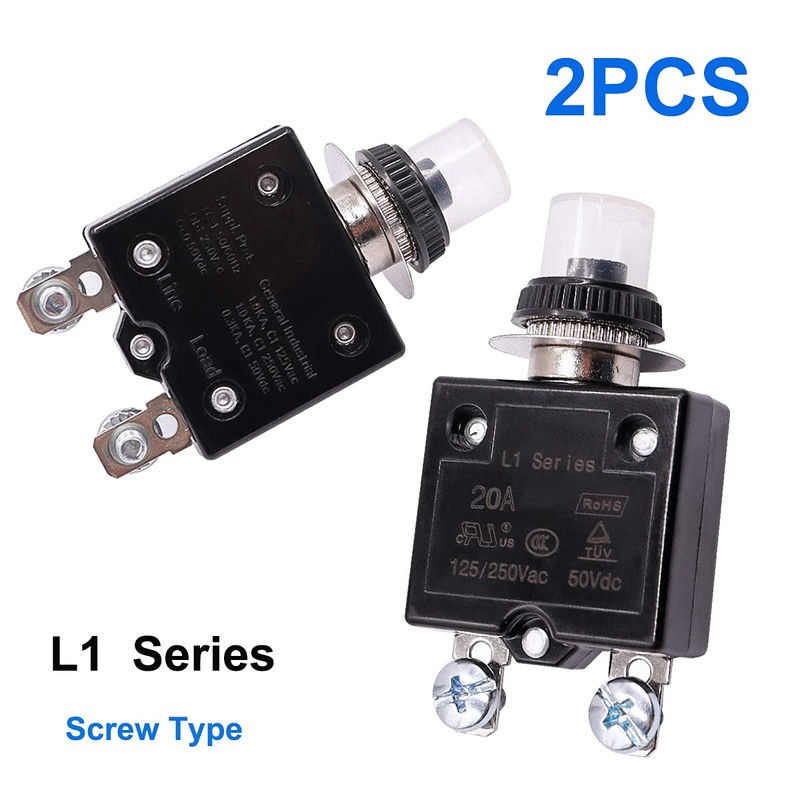 mxuteuk 2Pcs 20Amp Circuit Breakers Push Button Manual Reset 125/250V