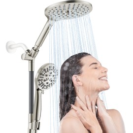 HOWUWEY Dual Shower Heads with Handheld Spray Combo, 7.5" High Pressure Rainfall Showerhead, Double Shower Heads with Handheld Spray, 9 Modes Hand Showerhead with 79" Hose (Standard, Brushed Nickel)