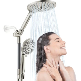 HOWUWEY Dual Shower Heads with Handheld Spray Combo, 7.5" High Pressure Rainfall Showerhead, Double Shower Heads with Handheld Spray, 9 Modes Hand Showerhead with 79" Hose (Standard, Brushed Nickel)