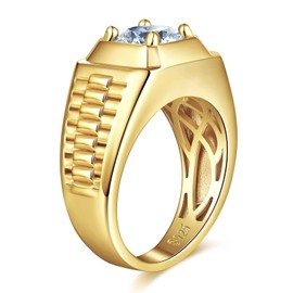 LOIPURI 2CT Moissanite Ring Mens Wedding Band, 14K Gold Plated 925 Sterling Silver Wedding Ring for Men Round Cut D Color VVS1 Clarity, Inner Ring Hollow Out Engagement Rings Size 11