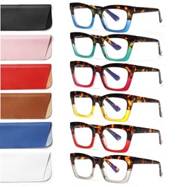 ZOECENT 6 Pack Oprah Style Reading Glasses for Women Blue Light Blocking Computer Square Readers with Spring Hinge (Mix Color-1, 2.75, x)