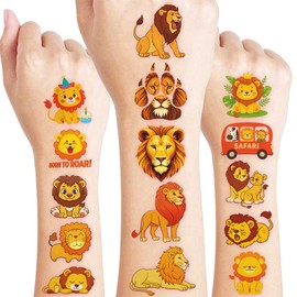96 PCS Funny Lion Pre-Cut Temporary Tattoos for Kids | Super Cute Themed Birthday Party Favors, Supplies, Decorations, Jungle Animal Fake Tattoo Stickers, School Rewards Prizes & Gifts for Boys Girls