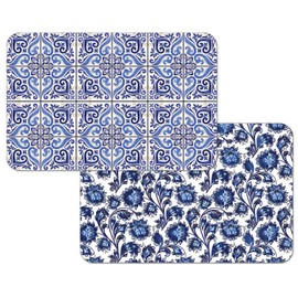 First Dawn Wipe-Clean Reversible Decofoam Placemats, Shades of Blue, Set of 2, Made in The USA