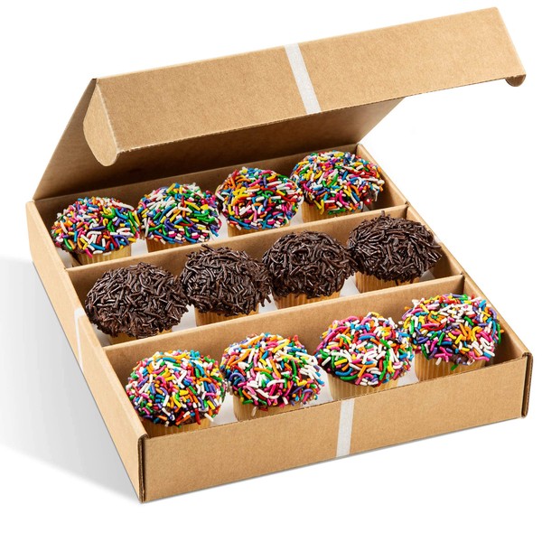 Happy Birthday Cupcakes | 12 Individually Wrapped MINI Cupcakes Topped with Chocolate & Rainbow Sprinkles Bakery & Dessert Gifts for Men Women & Kids | Kosher Dairy & Nut Free Bakery-Stern’s Bakery