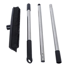 Pet Hair Removal Rubber Broom, Telescopic Fur Remover Broom with Built in Squeegee Sweeping Tool for Carpet Hardwood Floor Tile(Black)