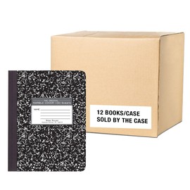 Roaring Spring Composition Notebooks, Case of 12,Wide Ruled, 100 Sheets, 15# White Paper, 9.75"x7.75", Hard Board Black Marble Covers