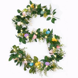Nicedepot 6FT Easter Garland for Mantle Easter Egg Garland with Lights Artificial Spring Decorations for Indoor Outdoor Fireplace Party Spring Home Decor
