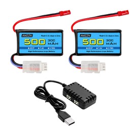 AMZZN 2PCS 7.4V 500mAh 30C JST-2P Plug Lipo Battery with 2-in-1 Charger for RC Vehicles
